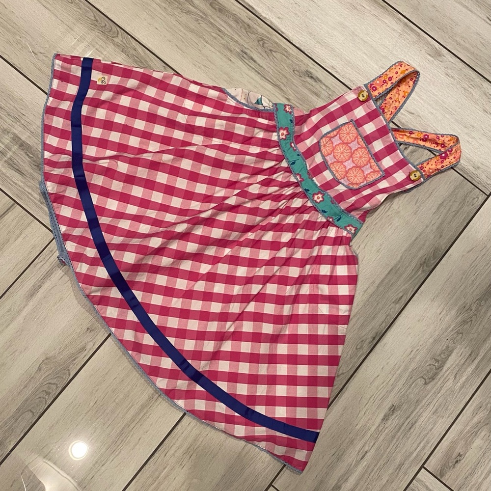 Wildflowers Pink Gingham Dress with Teal Floral Trim